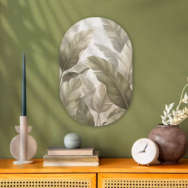 Bladeren - Tropisch - Natuur - Abstract - Beige Wandcirkel Ovaal Forex klein -sfeer2