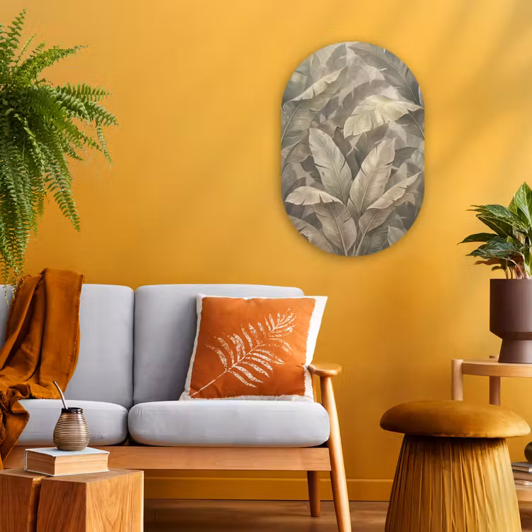 Bladeren - Tropisch - Natuur - Modern - Beige Wandcirkel Ovaal Forex klein -sfeer4
