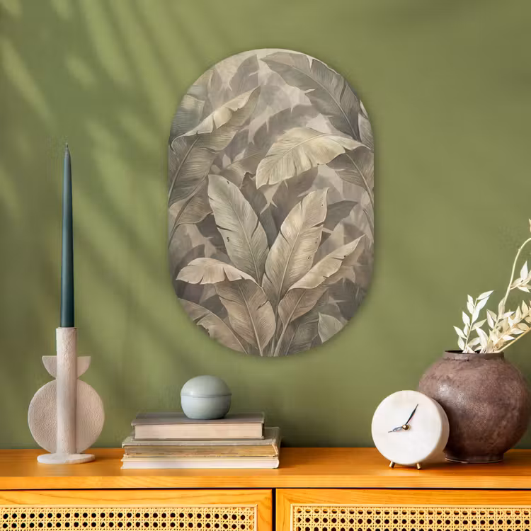 Bladeren - Tropisch - Natuur - Modern - Beige Wandcirkel Ovaal Forex klein -sfeer2