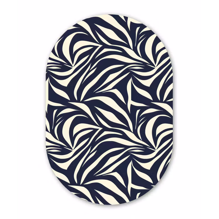 Bladvormen - Blauw - Patroon - Wit Wandcirkel Ovaal Forex klein 630 -3d