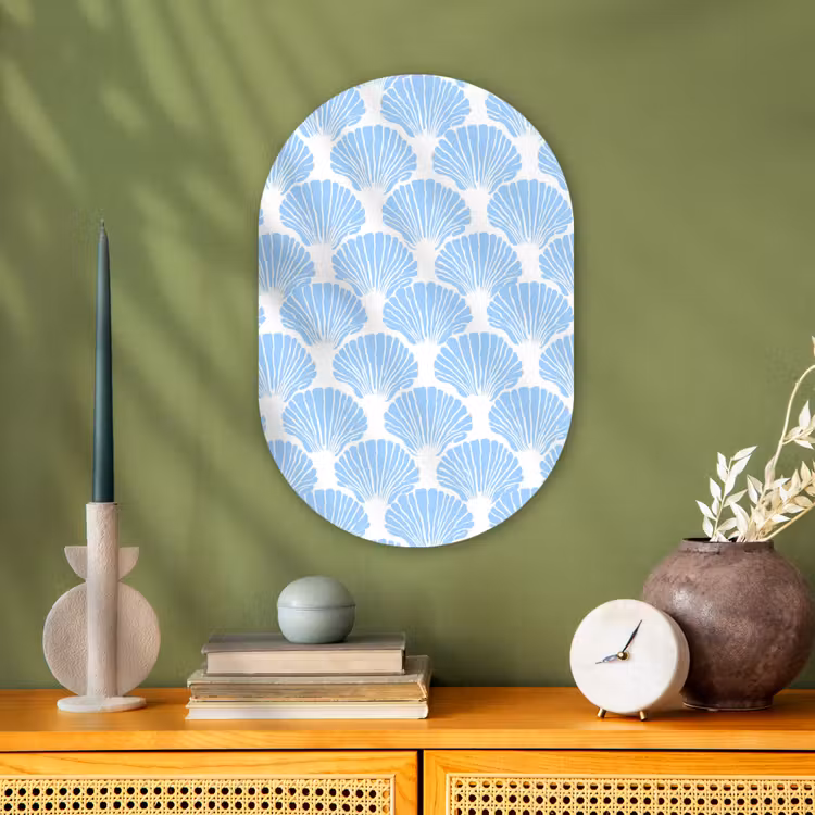 Blauw - Wit - Schelpen - Grafisch - Structuur Wandcirkel Ovaal Forex klein 630 -sfeer2