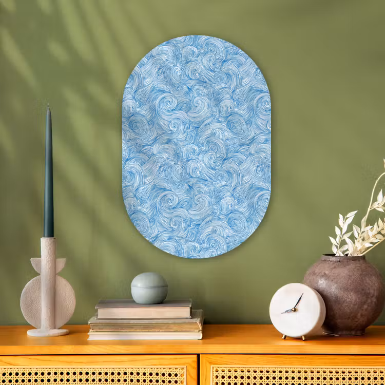 Blauw - Wit - Spiraal - Golven - Lijnen Wandcirkel Ovaal Forex klein 630 -sfeer2