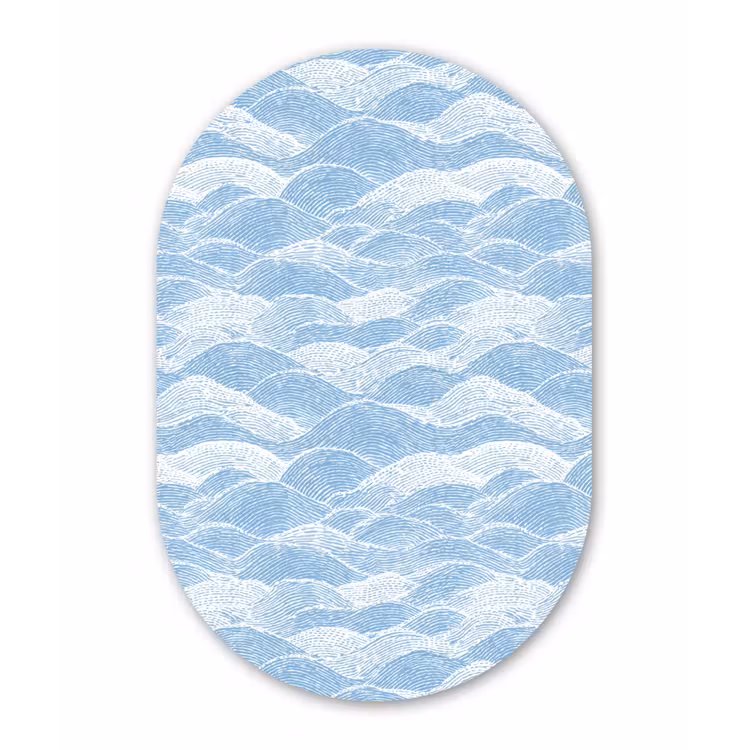 Blauw - Wit - Golven - Getekend Wandcirkel Ovaal Forex klein 630 -3d