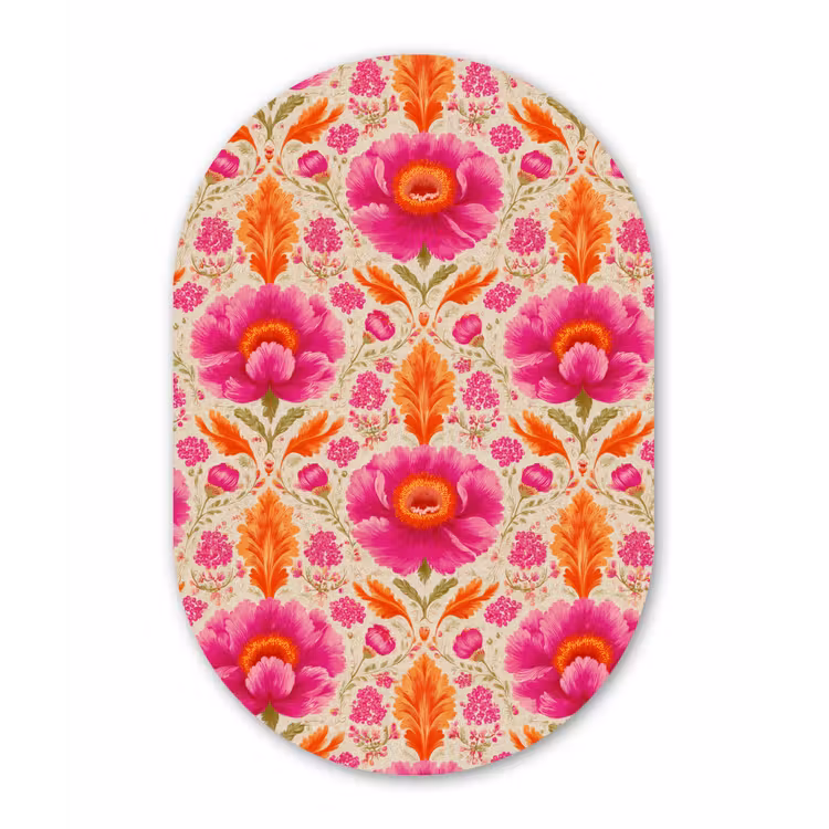 Bloemen - Barok - Roze - Oranje Wandcirkel Ovaal Forex klein 630 -3d