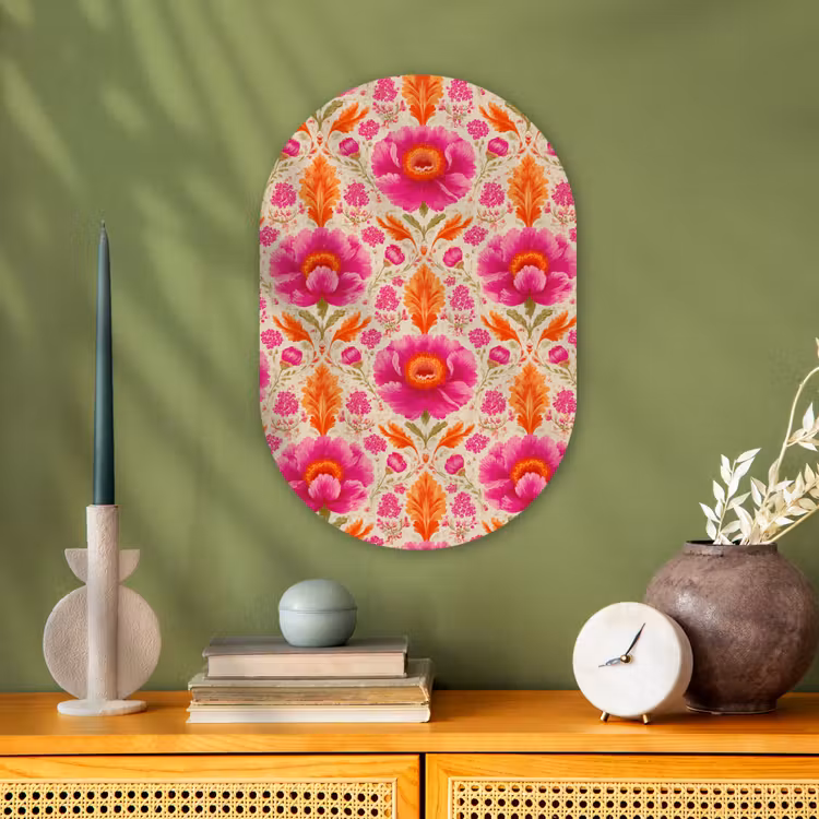 Bloemen - Barok - Roze - Oranje Wandcirkel Ovaal Forex klein 630 -sfeer2