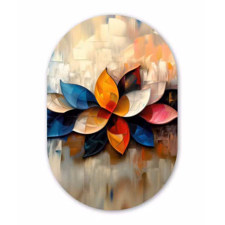 Bloem - Abstract - Kleurrijk - Bladeren Wandcirkel Ovaal Forex klein -3d
