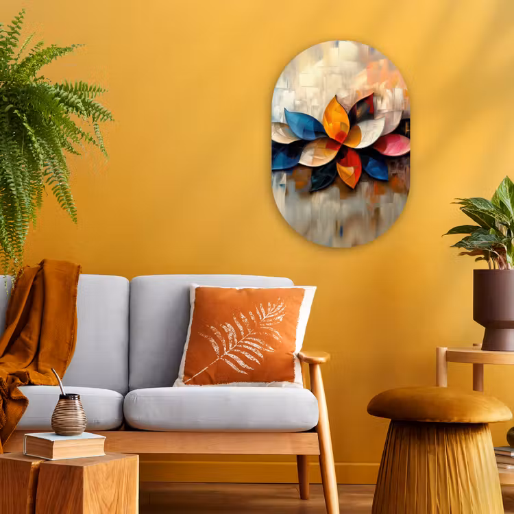 Bloem - Abstract - Kleurrijk - Bladeren Wandcirkel Ovaal Forex klein -sfeer4