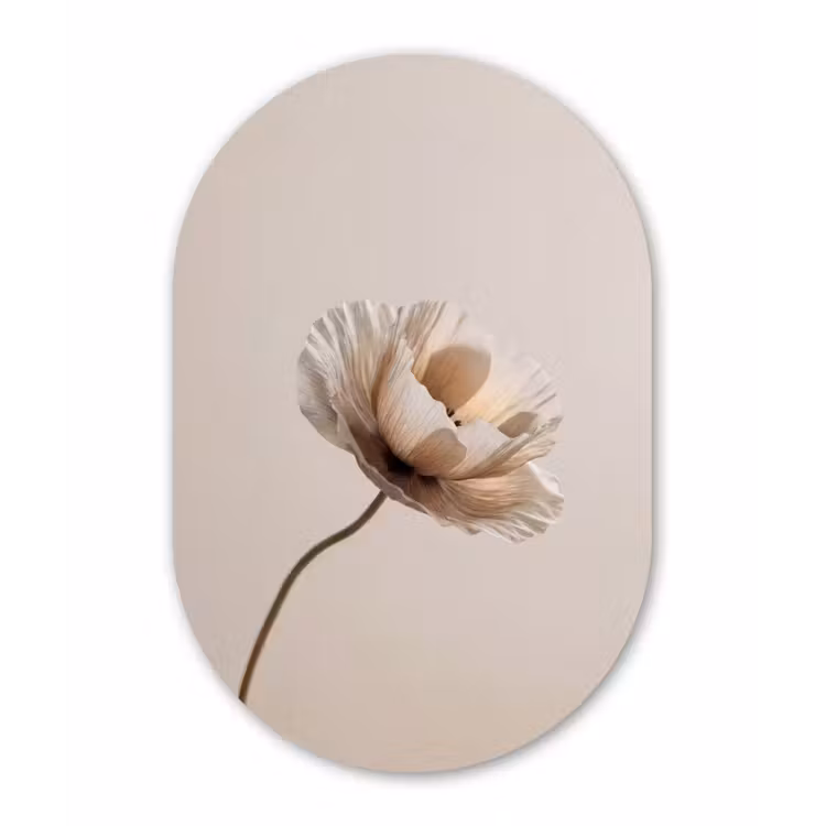 Bloem - Beige - Crème Wandcirkel Ovaal Forex klein -3d
