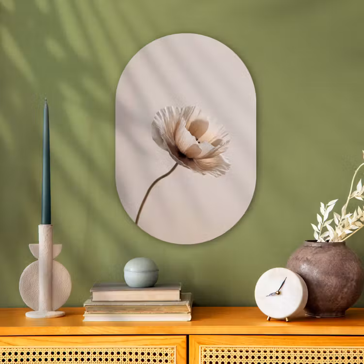 Bloem - Beige - Crème Wandcirkel Ovaal Forex klein -sfeer2