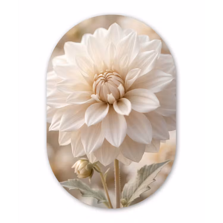 Bloem - Dahlia - Wit Wandcirkel Ovaal Forex klein -3d