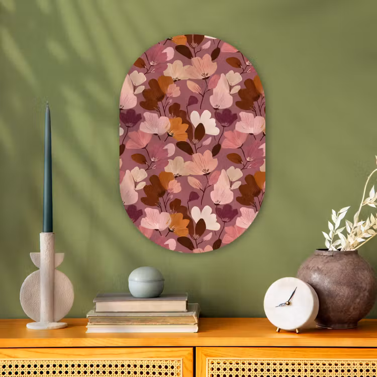 Bloem - Patroon - Roze Wandcirkel Ovaal Forex klein 630 -sfeer2