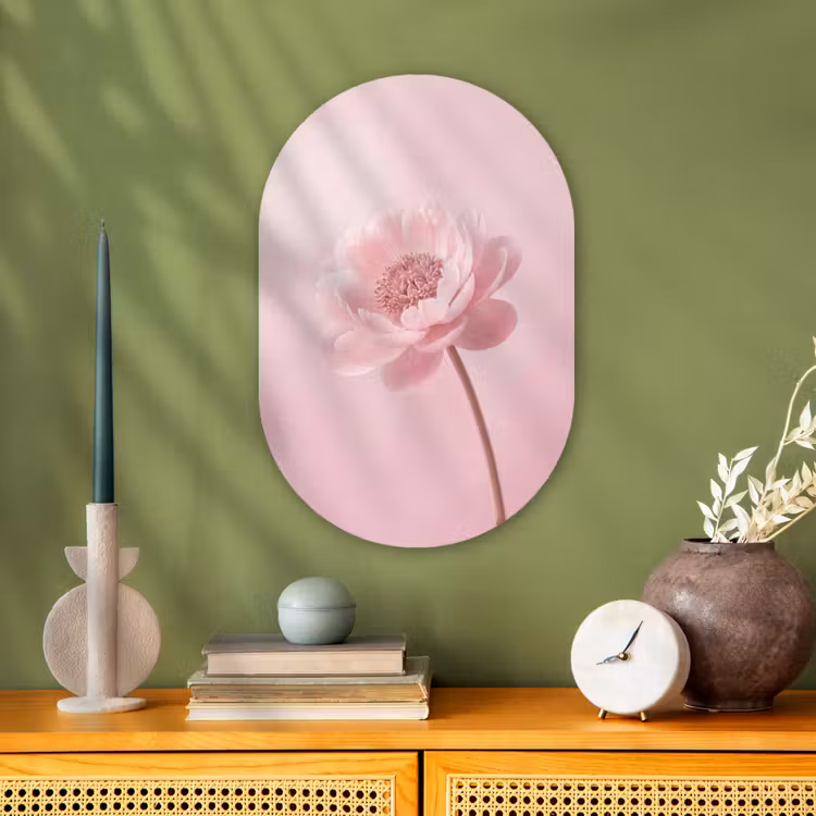 Bloem - Pioenroos - Roze Wandcirkel Ovaal Forex klein -sfeer2