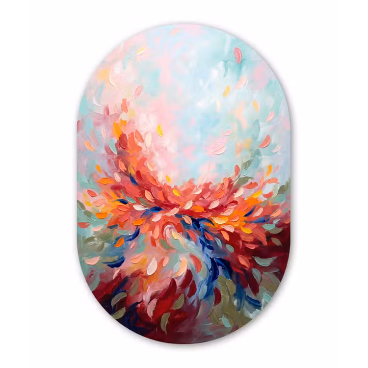 Bloemen - Abstract - Kunst - Modern Wandcirkel Ovaal Forex klein -3d