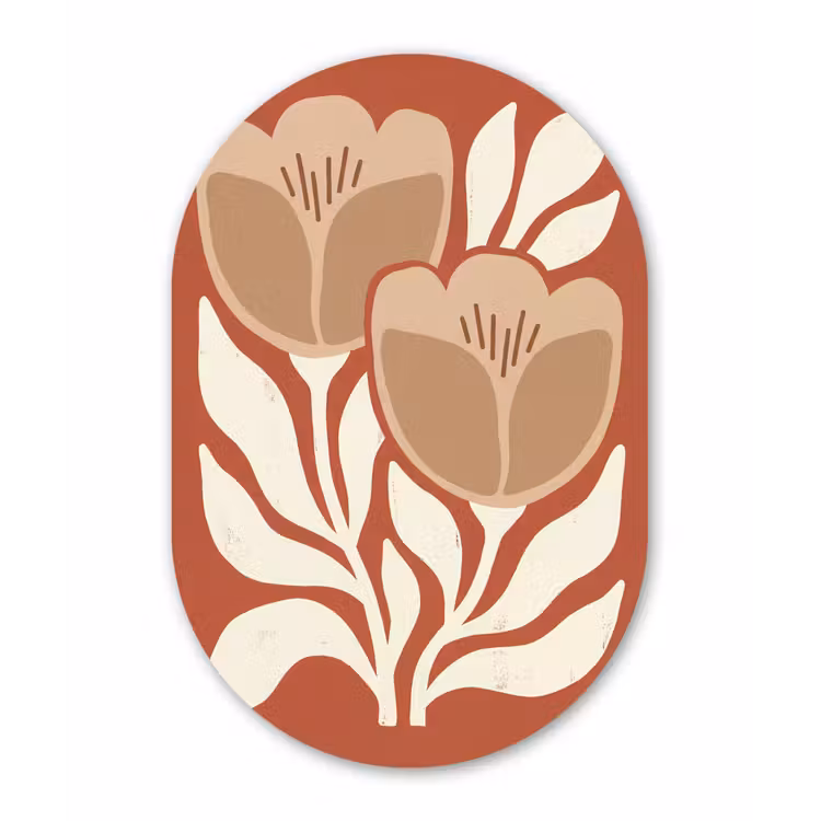 Bloemen - Abstract - Modern - Beige - Natuur Wandcirkel Ovaal Forex klein -3d