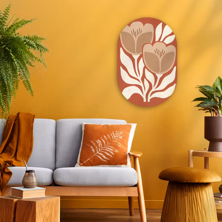 Bloemen - Abstract - Modern - Beige - Natuur Wandcirkel Ovaal Forex klein -sfeer4