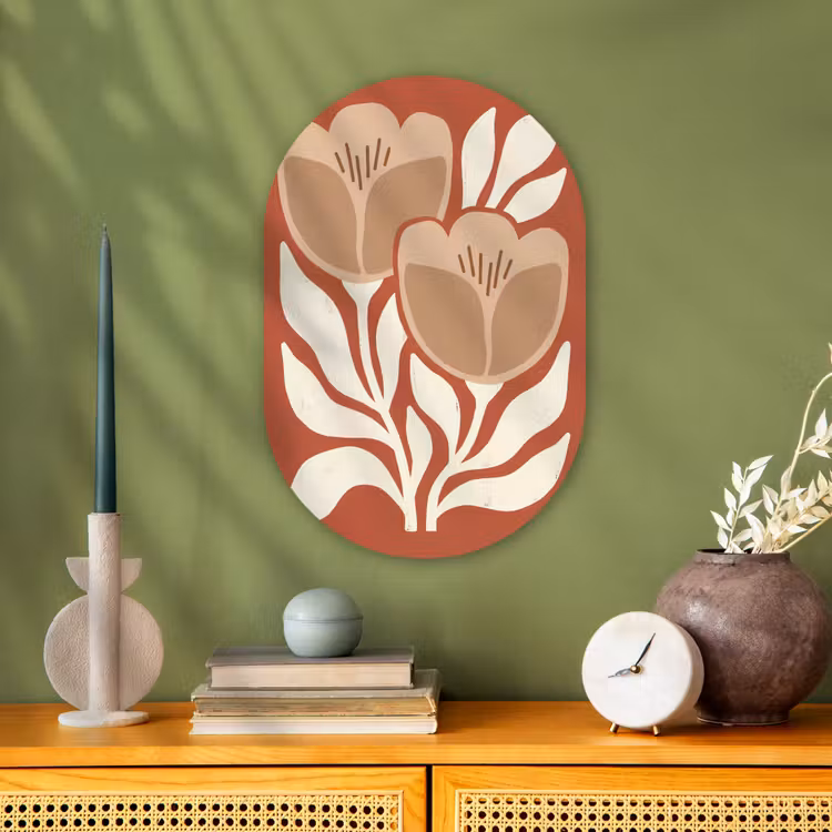 Bloemen - Abstract - Modern - Beige - Natuur Wandcirkel Ovaal Forex klein -sfeer2