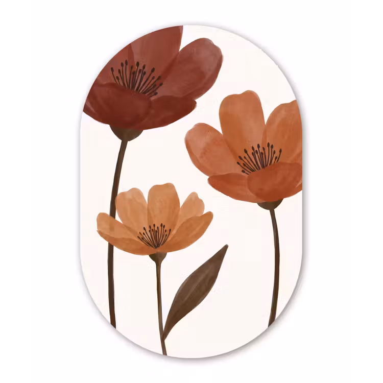 Bloemen - Abstract - Modern - Bruin - Decoratief Wandcirkel Ovaal Forex klein -3d