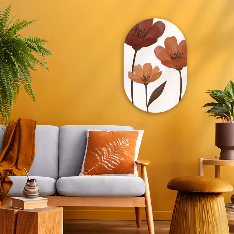 Bloemen - Abstract - Modern - Bruin - Decoratief Wandcirkel Ovaal Forex klein -sfeer4