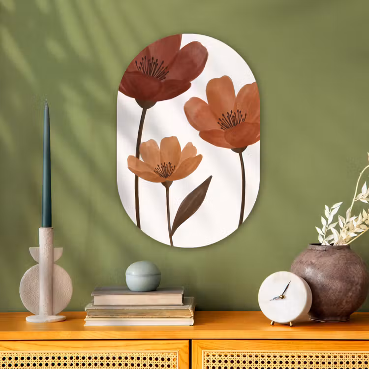 Bloemen - Abstract - Modern - Bruin - Decoratief Wandcirkel Ovaal Forex klein -sfeer2