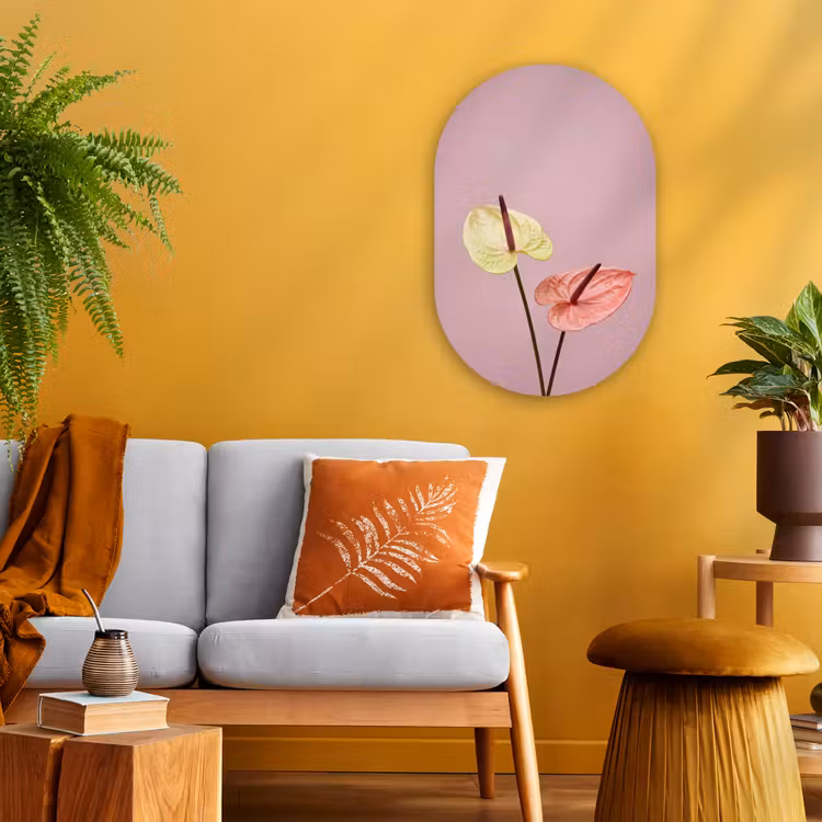 Bloemen - Anthuriums - Geel - Roze Wandcirkel Ovaal Forex klein -sfeer4