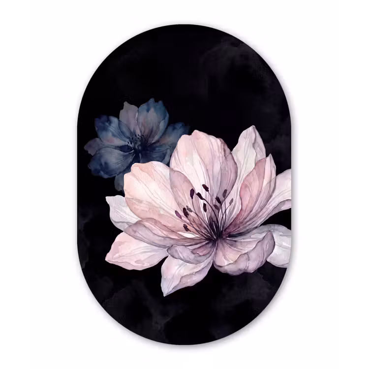 Bloemen - Aquarel - Modern - Roze - Donker Wandcirkel Ovaal Forex klein -3d