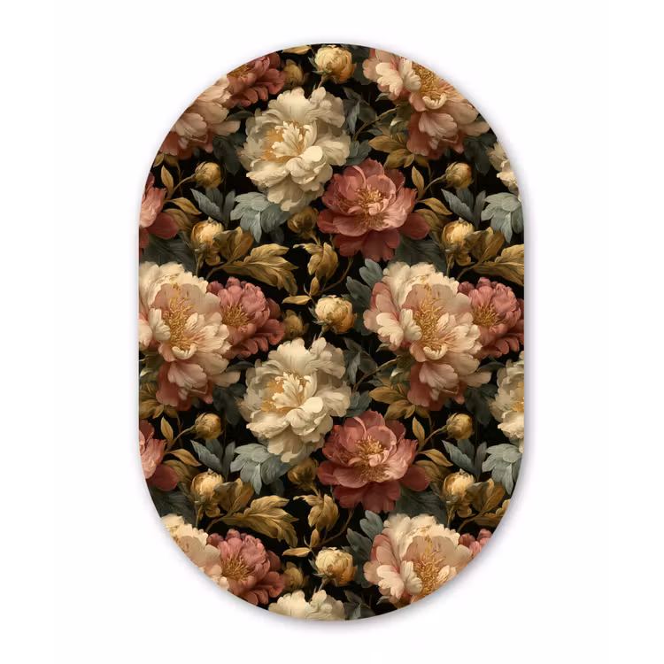 Bloemen - Barok - Patroon - Roze - Crème Wandcirkel Ovaal Forex klein 630 -3d