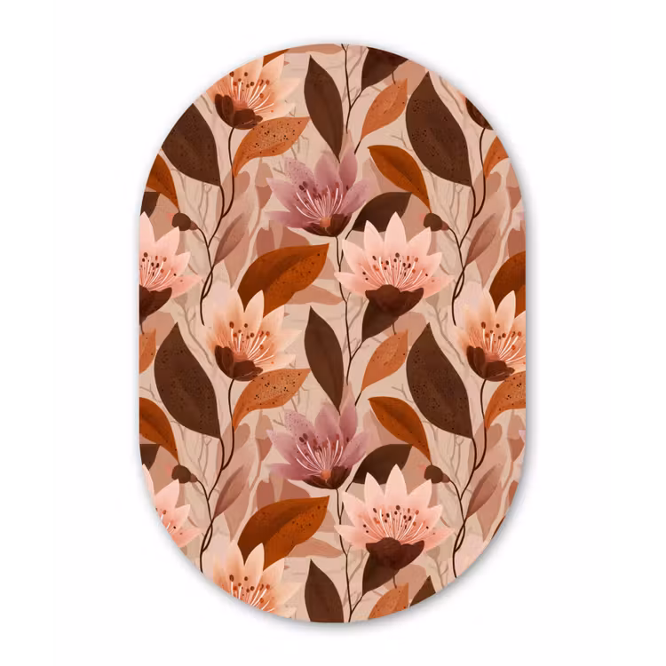 Bloemen - Bladeren - Bruin Wandcirkel Ovaal Forex klein 630 -3d