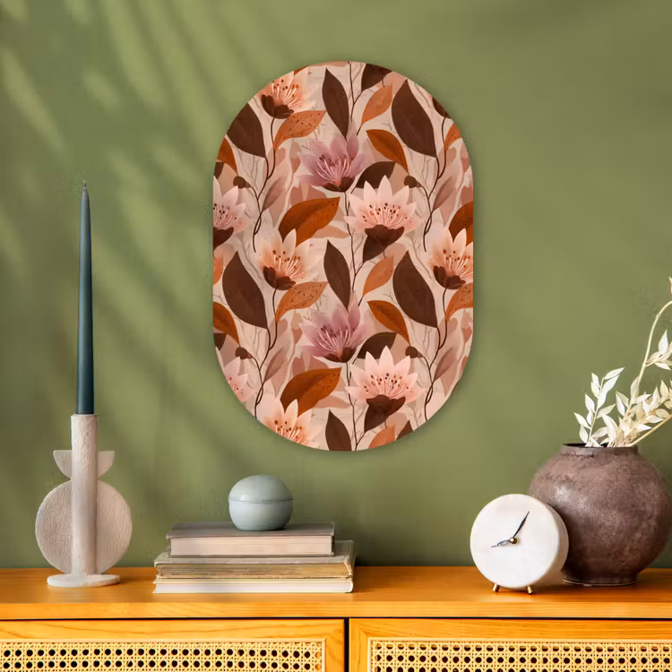 Bloemen - Bladeren - Bruin Wandcirkel Ovaal Forex klein 630 -sfeer2
