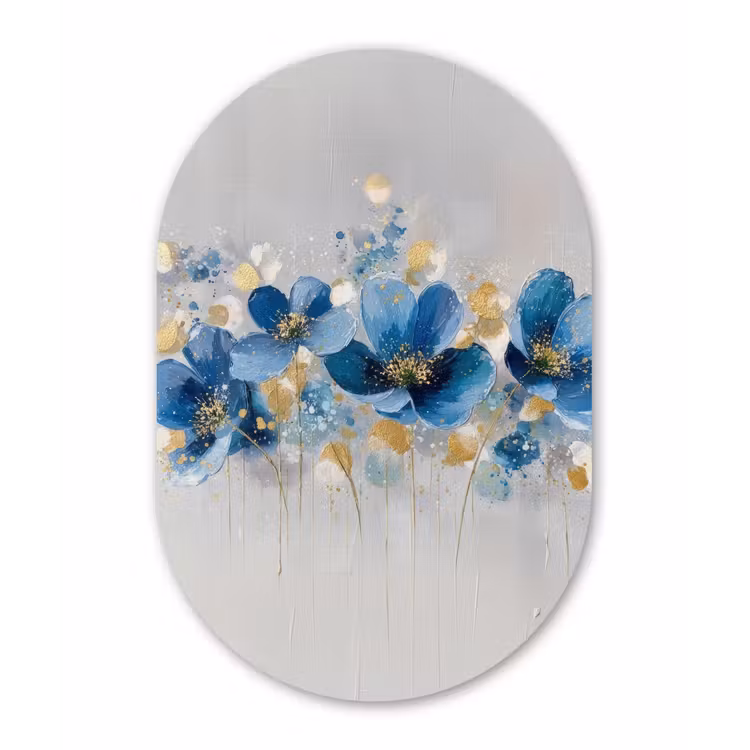 Bloemen - Blauw - Abstract Wandcirkel Ovaal Forex klein -3d