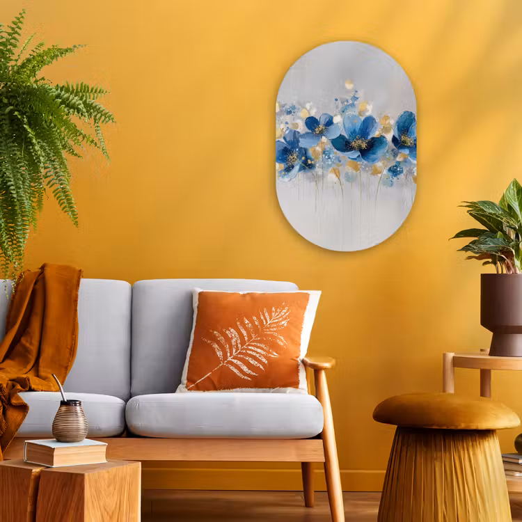 Bloemen - Blauw - Abstract Wandcirkel Ovaal Forex klein -sfeer4