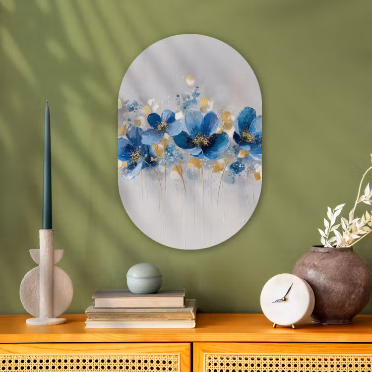 Bloemen - Blauw - Abstract Wandcirkel Ovaal Forex klein -sfeer2