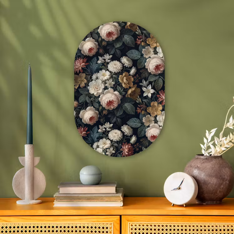 Bloemen - Boeket - Botanisch - Vintage - Donkere achtergrond Wandcirkel Ovaal Forex klein -sfeer2