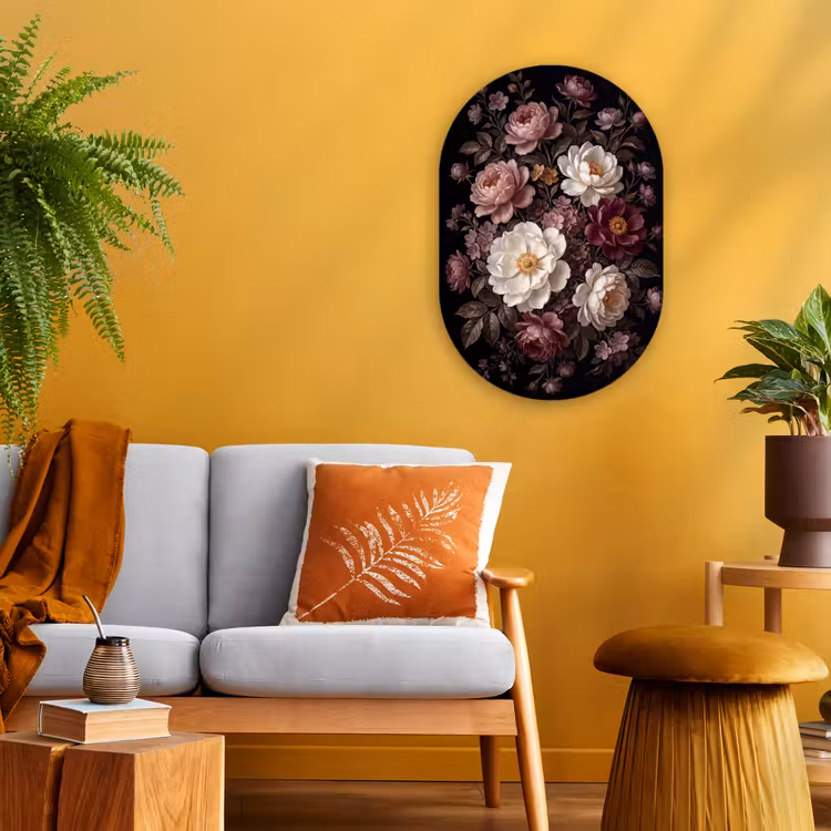 Bloemen - Boeket - Klassiek - Donker - Rood Wandcirkel Ovaal Forex klein -sfeer4