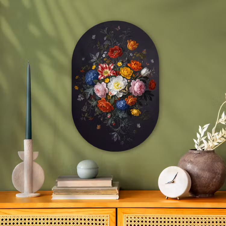 Bloemen - Boeket - Klassiek - Kleurrijk - Natuur Wandcirkel Ovaal Forex klein -sfeer2