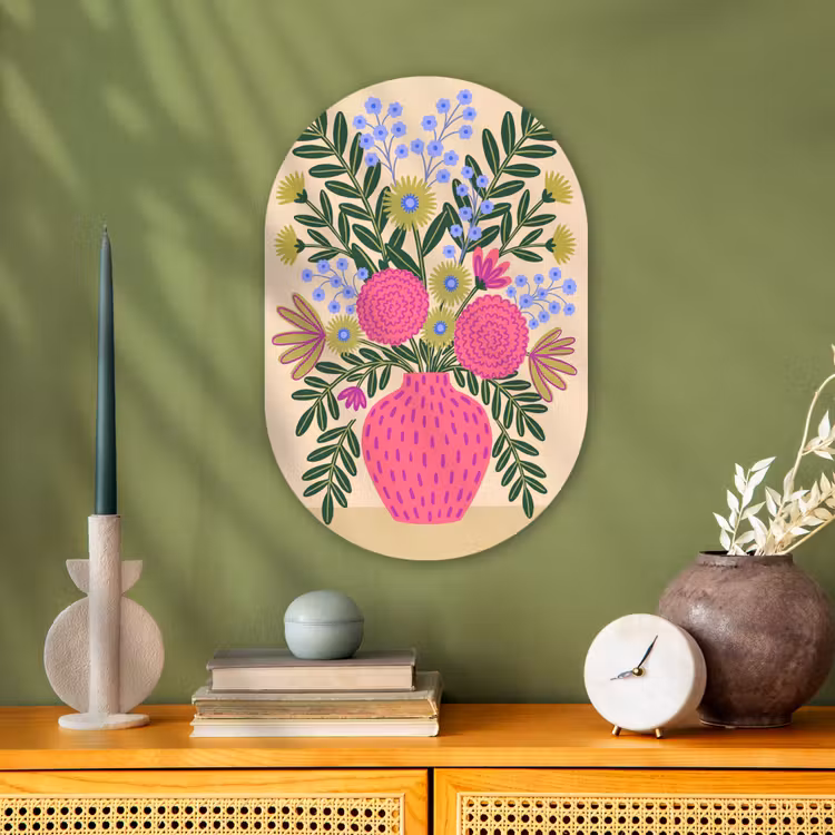 Bloemen - Boeket - Natuur - Abstract - Roze Wandcirkel Ovaal Forex klein -sfeer2