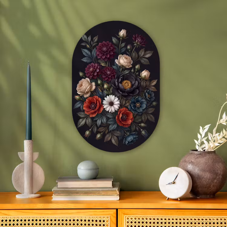 Bloemen - Boeket - Natuur - Klassiek - Weelderig Wandcirkel Ovaal Forex klein -sfeer2