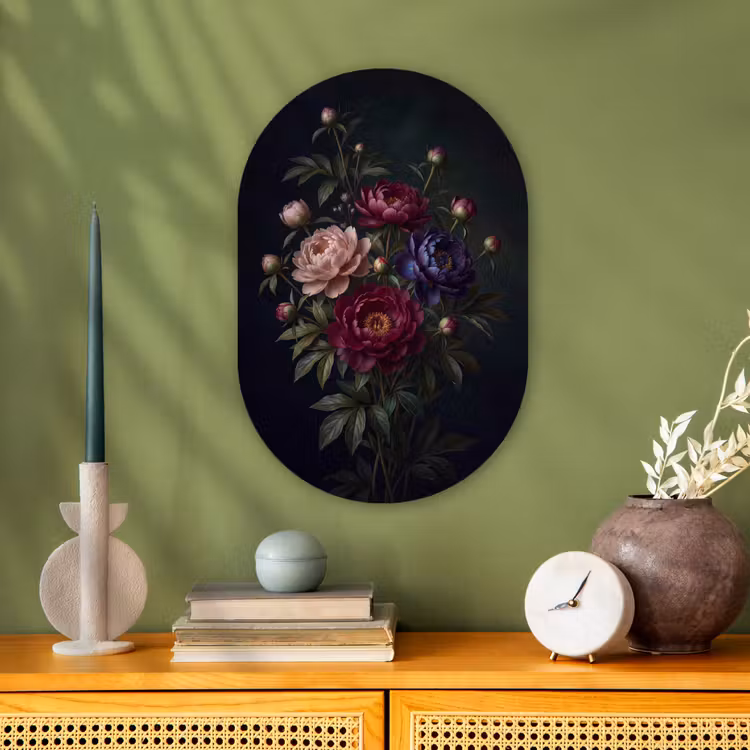 Bloemen - Boeket - Natuur - Modern - Donker Wandcirkel Ovaal Forex klein -sfeer2