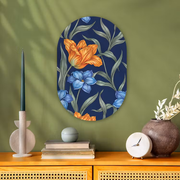 Forexbild Oval - Blumen – Botanik – Muster - Bloemen - Botanisch - Patroon Wandcirkel Ovaal Forex klein