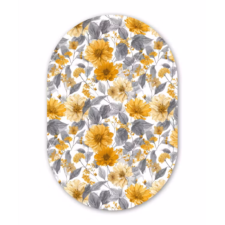 Bloemen - Botanisch - Elegant - Okergeel - Grijs Wandcirkel Ovaal Forex klein 630 -3d