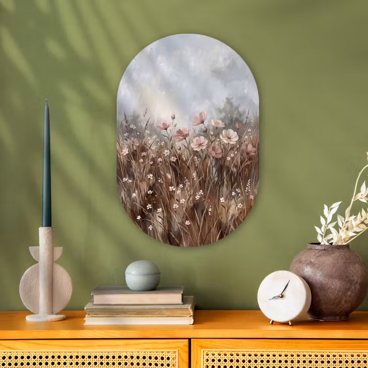 Bloemen - Botanisch - Schilderij - Pastel - Rustiek Wandcirkel Ovaal Forex klein -sfeer2