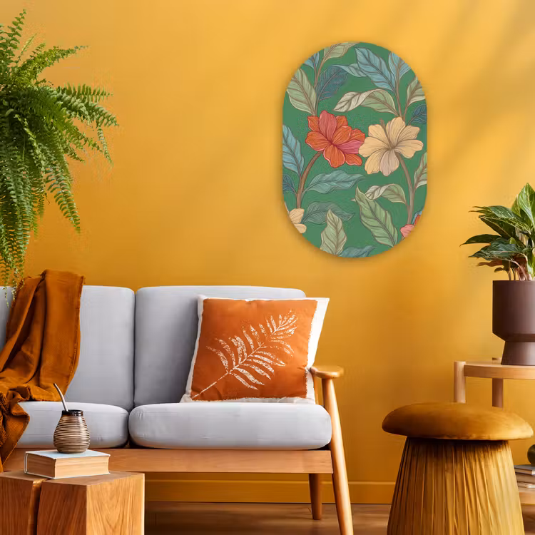 Forexbild Oval - Blumen – Grün – Illustration - Bloemen - Groen - Illustratie Wandcirkel Ovaal Forex klein