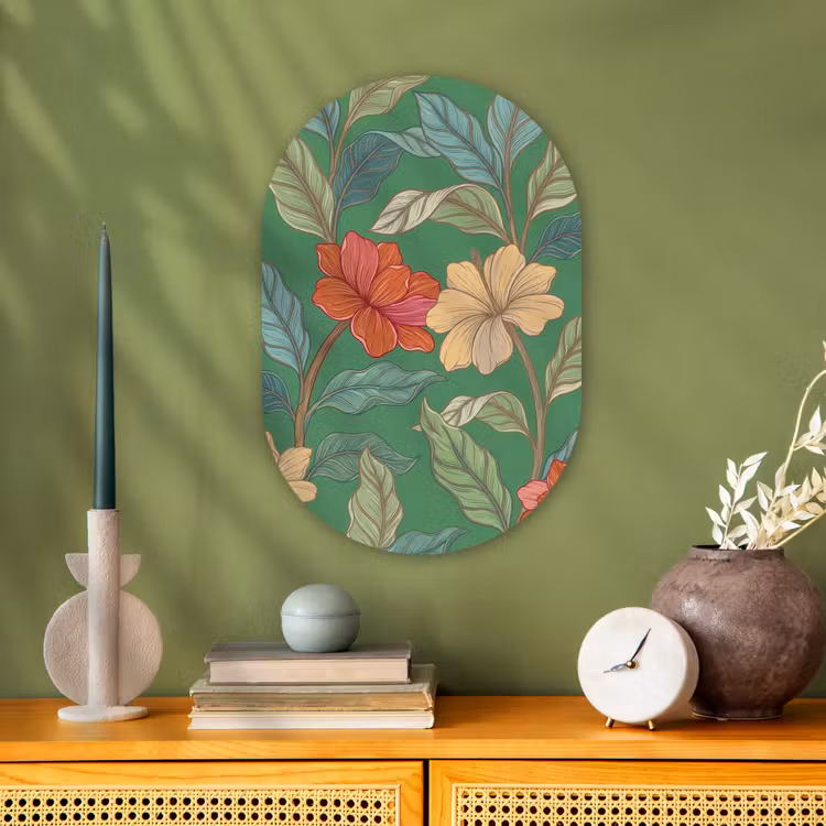 Forexbild Oval - Blumen – Grün – Illustration - Bloemen - Groen - Illustratie Wandcirkel Ovaal Forex klein