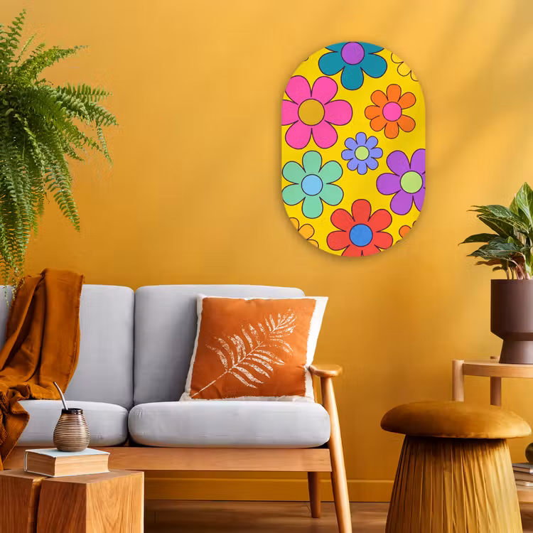 Bloemen - Illustratie - Kleurrijk Wandcirkel Ovaal Forex klein -sfeer4