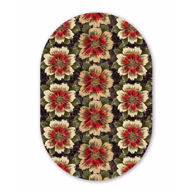 Bloemen - Klassiek - Patroon - Rood Wandcirkel Ovaal Forex klein 630 -3d
