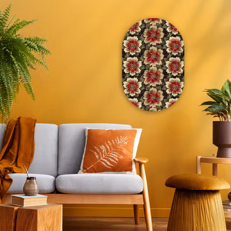 Bloemen - Klassiek - Patroon - Rood Wandcirkel Ovaal Forex klein 630 -sfeer4