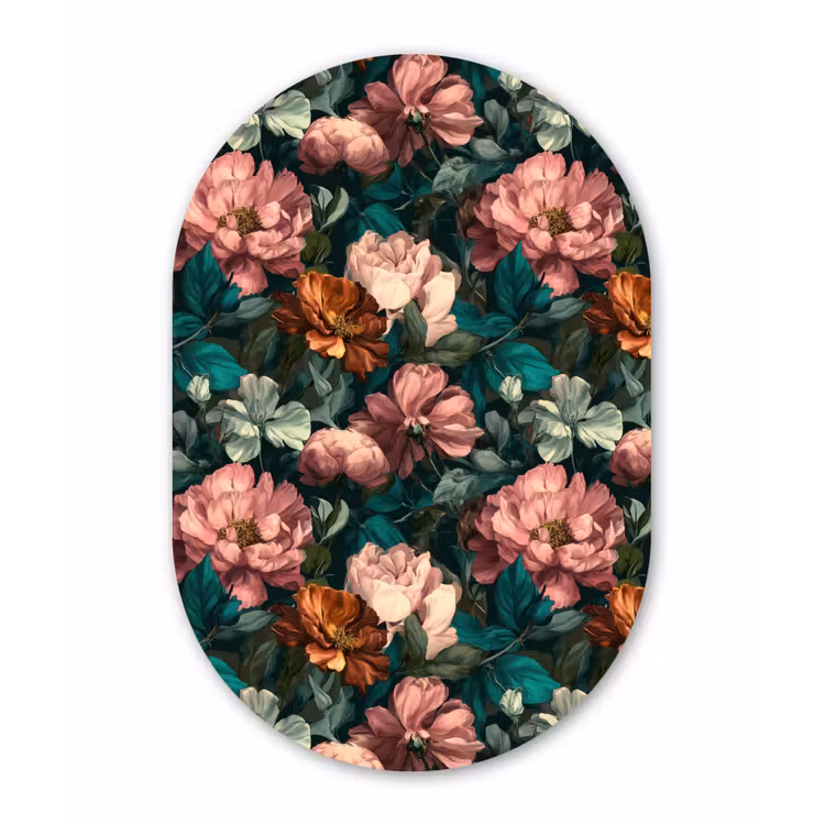 Bloemen - Schilderachtig - Patroon - Roze Wandcirkel Ovaal Forex klein 630 -3d
