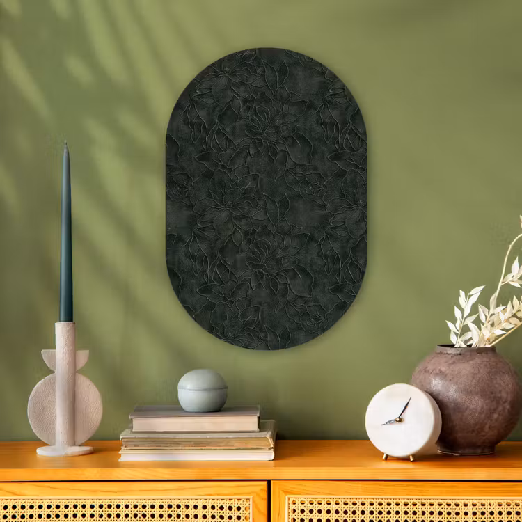 Bloemen - Lijnen - Groen Wandcirkel Ovaal Forex klein 630 -sfeer2