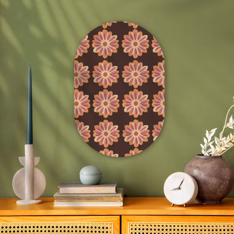Bloemen - Patroon - Bruin Wandcirkel Ovaal Forex klein 630 -sfeer2