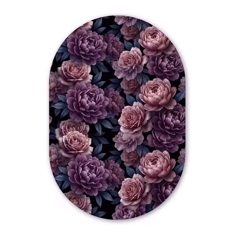 Bloemen - Patroon - Donker - Botanisch - Paars Wandcirkel Ovaal Forex klein -3d