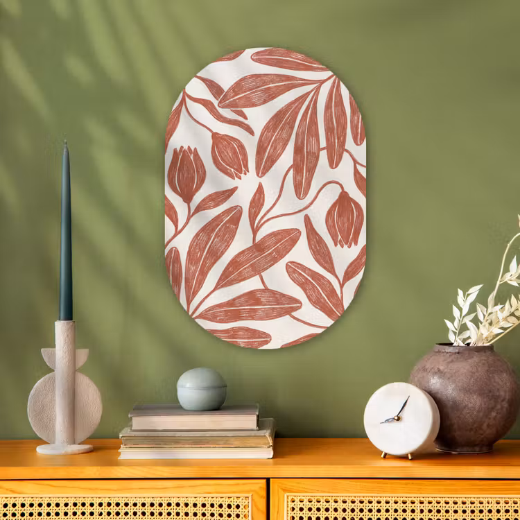 Bloemen - Patroon - Modern - Natuur - Bruin Wandcirkel Ovaal Forex klein -sfeer2